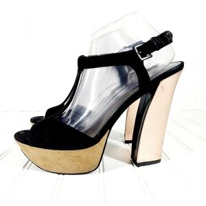 Pelle Moda Yvaine Suede  Metallic Gold Platform Sandals A257